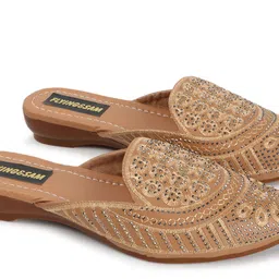 FLYING&SAM Women Pointed Toe Embellished Mules Flats image 5