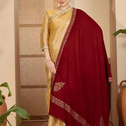 Sangria Ethnic Motifs Pashmina Woollen Shawl-image-56