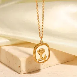 SALVE Gold-Plated Stainless Steel Rose Oval Anti-Tarnish Pendant With Chain-picture-11
