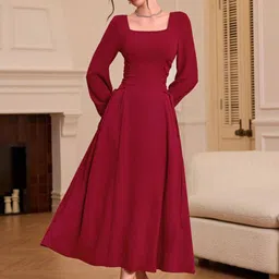 HERE&NOW Women Square Neck Long Sleeves Maxi Dress-picture-11