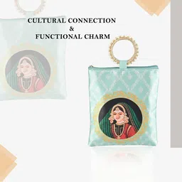 Kuber Industries Set Of 2 Maharani Printed Silk Zip & Handle Clutches image 2