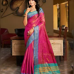 SGF11 Zari Art Silk Kanjeevaram Pink Saree-picture-3