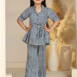 YK Girls Printed Shirt Collar Kurta & Trousers-image-45
