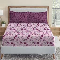 MYTRIDENT Urban Comfort Pink Printed Pure Cotton 144 TC Double Bedsheet Set 2.54 x 2.28 m-picture-34