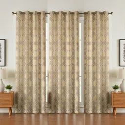 GEET CREATIONS Cream-Coloured & Black Set of 3 Floral Room Darkening Door Curtain-picture-11