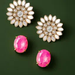 MANSIYAORANGE Set Of 2 Gold-Plated Crystals Studded Oval Shaped Korean Studs-picture-19