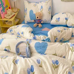 JC HOME Blue & Green Solid Polycotton 3 Piece Single Regular Bedding Set image 5