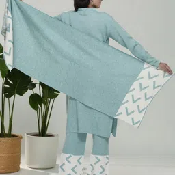 The Zigar Studio Women Colourblocked Regular Thread Work Pure Wool Kurta with Trousers & With Dupatta image 4