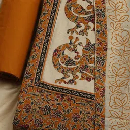 Meena Bazaar Ethnic Motifs Kalamkari Printed Pure Cotton Unstitched Dress Material image 3