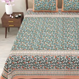 Myntra Elegant Homes Orange & Grey Cotton Floral 180 TC King Bedsheet with 2 Pillow Covers-image-85