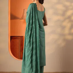 Libas Floral Embroidered Sequinned Round Neck Kurta With Trousers & Dupatta image 3