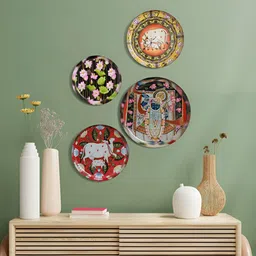 Homspurts Divine Reflections Red & Blue 4 Pieces Lord Krishna & Floral Printed Wall Arts-picture-37