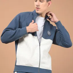 Cantabil Men Colorblocked Mock Collar Tracksuit image 3