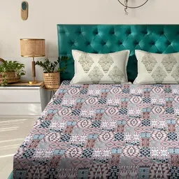 KLOTTHE Brown & Blue Geometric Printed 400 TC Cotton King Bedsheet Set 2.70 m x 2.70 m image 4