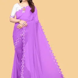 MEAVEN FEB Embellished Mirror Work Pure Georgette Saree-picture-31