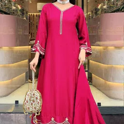 Anni Designer Floral Gotta Patti Embellished V-Neck Kurta With Trousers & Dupatta image 4