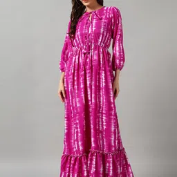 Raiyani Enterprise Tie And Dye Dyed Tie-Up Neck Ruffled Crepe Maxi Dress-image-12