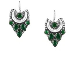 ASMITTA JEWELLERY Silver-Plated Emerald Studded Crescent Shaped Oxidised Studs image 4