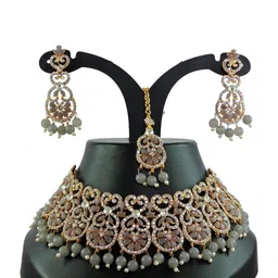 VATSALYA creation Alloy Gold- plated Grey Jewellery Set-picture-23