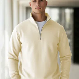 Fashion And Youth Men Solid Half Zipper Sweatshirt-image-37