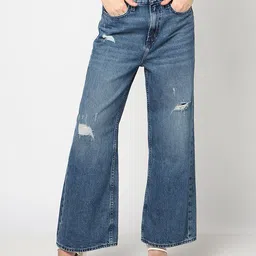 GAP Women Mid-Rise Pure Cotton Low Distress Light Fade Wide Leg Jeans-image-14