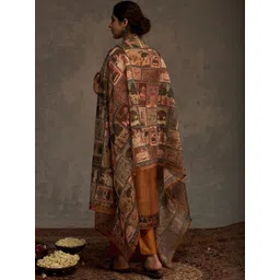 Indo Era Ethnic Motifs Yoke Design Sequinned Chanderi Cotton Kurta With Trousers & Dupatta image 5