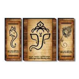 SAF Beige & Black 3 Pieces Lord Ganesha Printed Wall Arts-picture-38