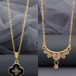 Birado Jewellery Set Of 2 Stainless Steel Gold-Plated Artificial Studded Necklace-image-66