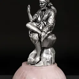 Exotic India Silver-Toned Blessing Sai Baba On Rose Quartz Gemstone Base Showpiece image 5
