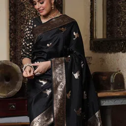 CaniBani Black Silk Blend Banarasi Sarees-picture-29