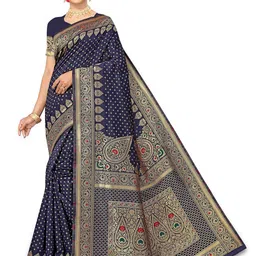 HERE&NOW Woven Design Zari Silk Blend Banarasi Saree-picture-39