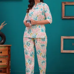 NITVAN Printed Mandarin Collar Top & Trousers Co-Ords image 3