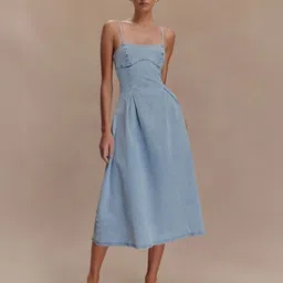 bebe Women Shoulder Straps A-Line Midi Dress-image-7