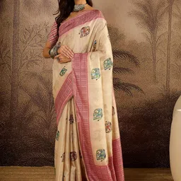 Sangria Printed Saree With Unstitched Blouse image 3