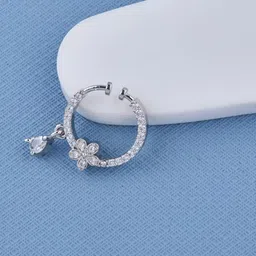 GC PREMIUM JEWELLERY Silver-Plated Cubic Zirconia Studded Floral Charm Ring Nosepin image 4