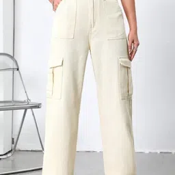 Ds Fashion Women Cream 6 pocket High-Rise Denim Baggy Jeans-image-44