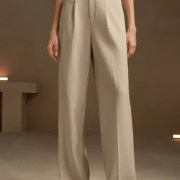 BROADSTAR Women Smart Loose Fit High-Rise Easy Wash Pleated Trousers-image-93