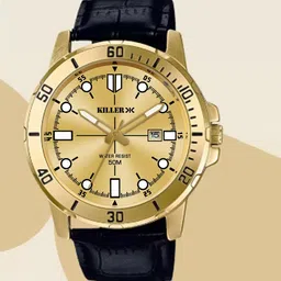 Killer Men Brass Dial & Straps Analogue Watch Timewear 7008 Golden Black Edition-image-14