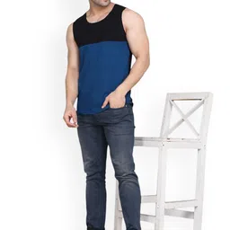 SLOWLORIS Pack Of 2 Printed Round Neck Gym Vest VSL26 CMB(CHS MUSTARD)(PLAIN BLACKPEACOCK) image 4