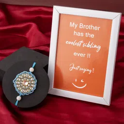 PANASH Set Of 3 Gold Plated Stone-Studded & Beaded Rakhi With Photo Frame & Roli Chawal-picture-20