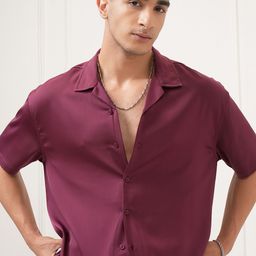 HIGHLANDER Men Cuban Collar Solid Cotton Relaxed Fit Casual Shirt-picture-47