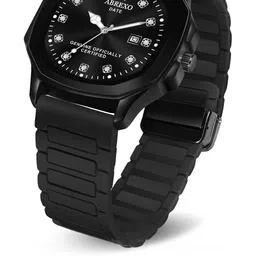 Abrexo Men Embellished Dial & Straps Analogue Date Aperture Watch Abx7201 BK MGT ST image 4