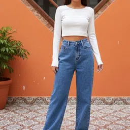 VBEAUTI Women Jean Wide Leg High-Rise Light Fade Stretchable Jeans-image-6