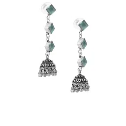 Bamboo Tree Jewels Artificial Stones Studded Oxidised Dome Shaped Jhumkas image 3