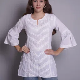 Seva Chikan Women Ethnic Motifs Embroidered Chikankari Kurti-picture-23