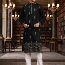 SZN Men Ethnic Motifs Embroidered Thread Work Grandeur & Majestic Artwork Kurta-picture-15
