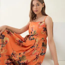 OCTICS Floral Print Georgette Fit & Flare Maxi Dress image 2