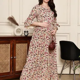 COLOR STUDIO Floral Print Bell Sleeve Georgette Maternity Maxi Dress image 3