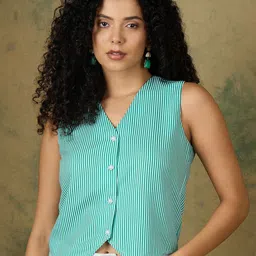 IVY BY KIBO Women Striped Linen Top image 4