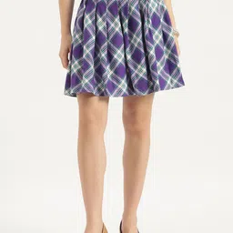 United Colors of Benetton Checked Pure Cotton Pleated Flared Knee Length Skirt-image-83